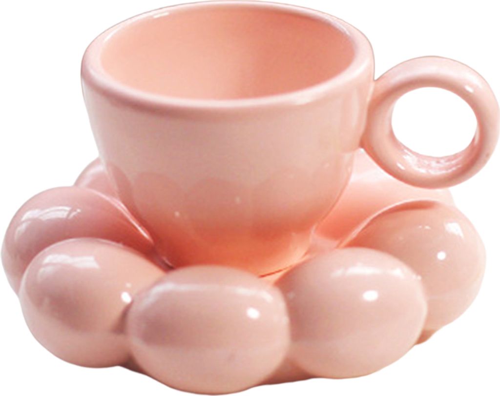 1 Set Dollhouse Cup 3D Form realistischer Legierungs -Miniatur -Teetasse mit Blumenunterturm Spielzeug für Mikrolandschaft-Rosa ,Größen:M