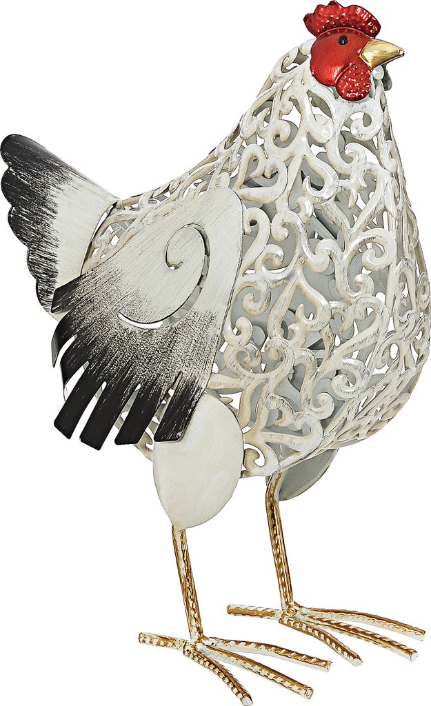 Dehner Dekofigur Huhn Gundel, ca. 38 x 27 x 16.5 cm, Metall, weiß/schwarz/rot
