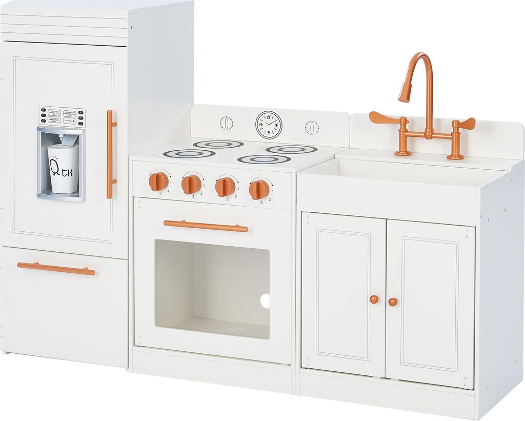 Teamson Kids Little Chef Paris Modulare Spielküche aus Holz mit realistischem Kühlschrank, Backofen und Spüle, Weiß/Rosegold