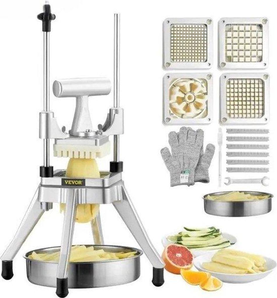 Frittiergerät-Set - Frittiergerät - Pommes-Frites-Schneider - Stahl - 4 Blätter - Mit Edelstahl-Platte - 9 kg