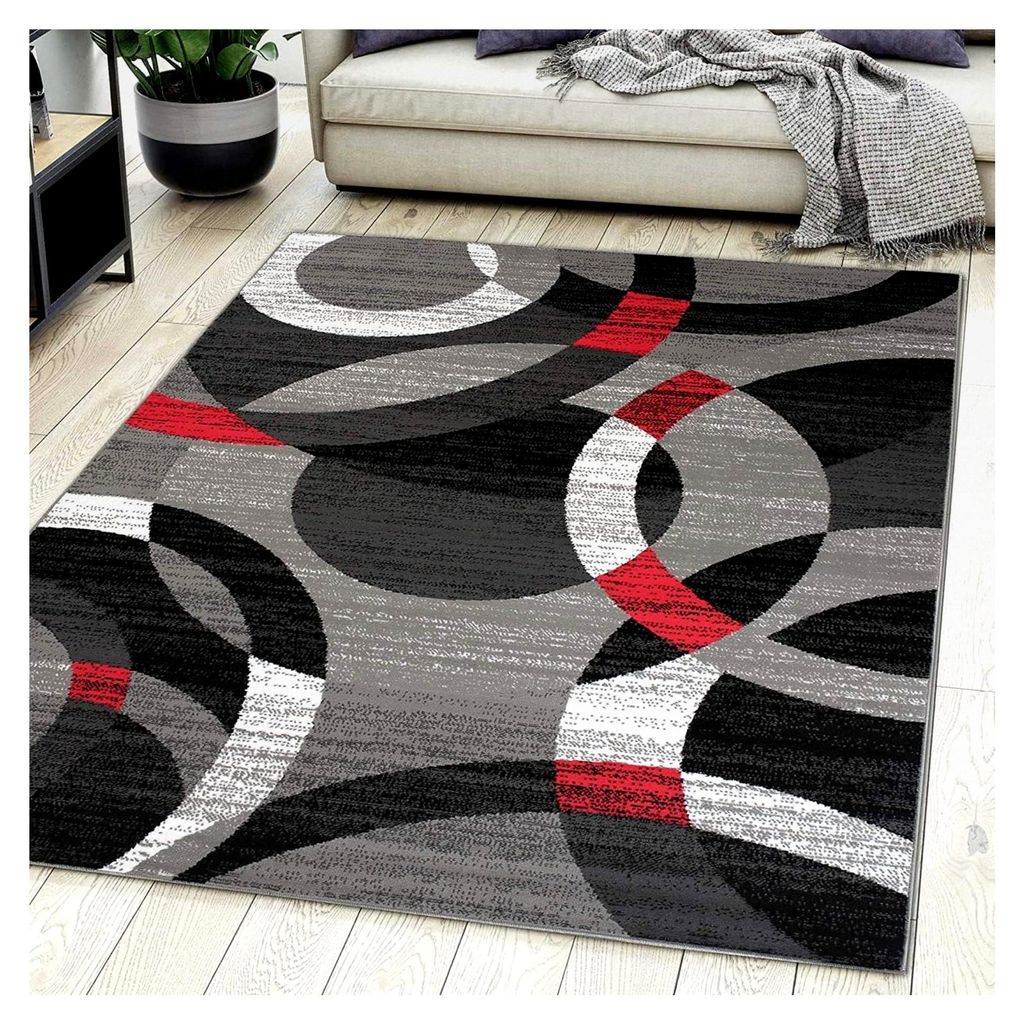 Teppich Wohnzimmer Kurzflor Grau Modern Geometrisches Muster 180 x 250 cm