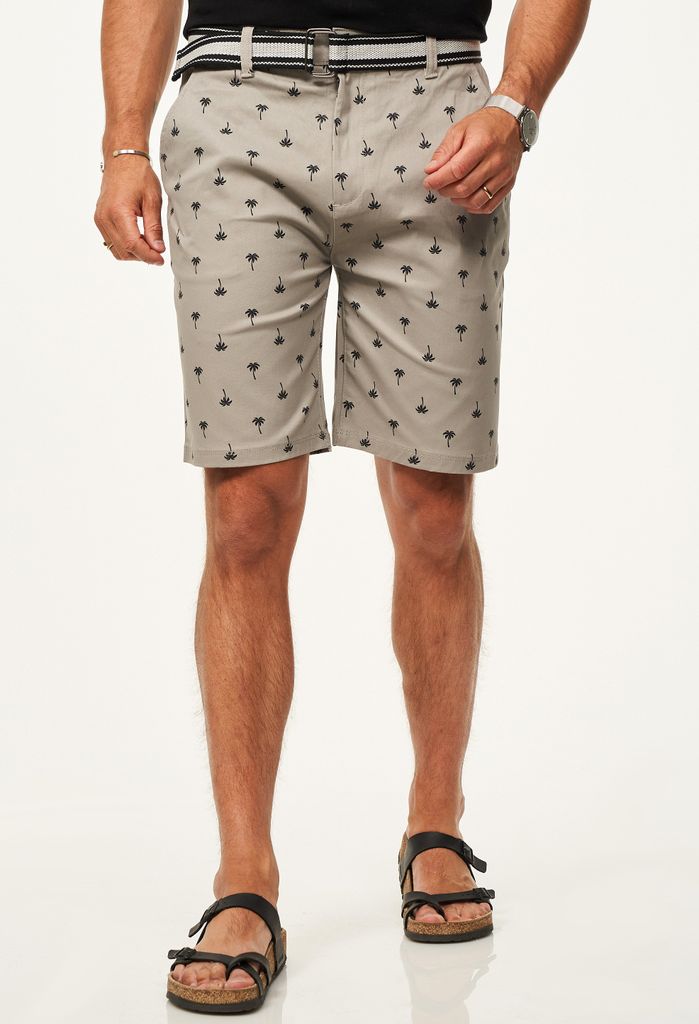 SOULSTAR Herren Chinoshorts für Herren mit Palmenmuster & Gürtel im Regular-Fit Kurze Hose Sommer-Shorts Bermuda mit Stretchanteil