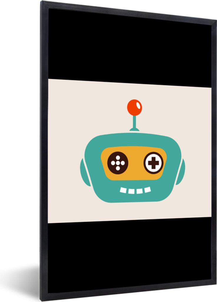 MuchoWow Gerahmtes Poster Roboter - Gesicht - Antenne - Technik - Junge - Kind 40x30 cm - Poster mit Schwarzem Bilderrahmen Wandposter Rahmen Fot...