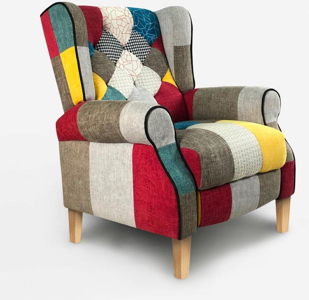 Modernes Design liegend Patchwork Bergère Sessel Throne Produktbild 