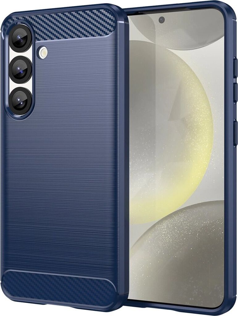 Carbon Case Flexible Cover Bumper Handyhülle kompatibel mit Samsung Galaxy S25 Edge Blau