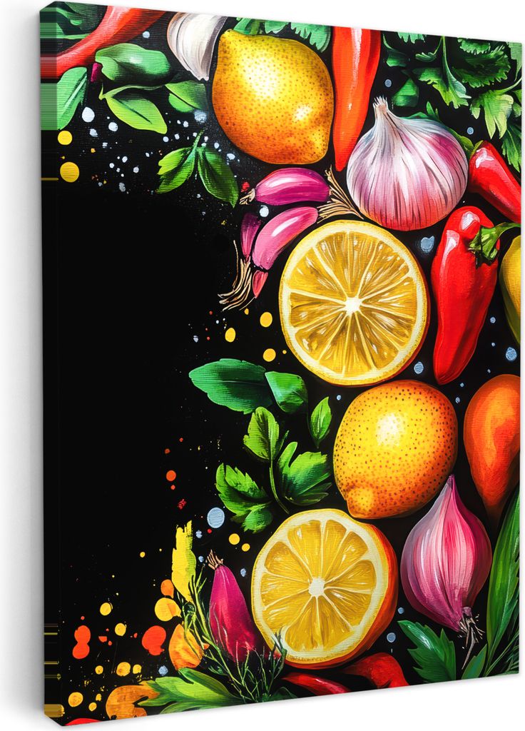 Leinwand Bilder 30x40 cm - Graffiti - Obst - Gemüse, Wandbilder, Wanddeko Wohnzimmer, Bild