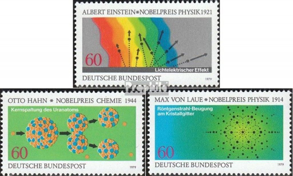 Briefmarken BRD (BR.Deutschland) 1979 Mi 1019-1021 (kompl.Ausgabe) postfrisch Nobelpreisträger der Physik und Chemie