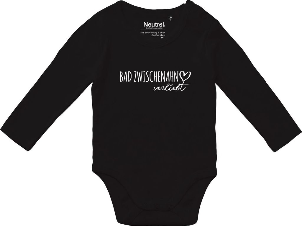 Huuraa Baby Body Bad Zwischenahn verliebt 74 Black Baumwolle Fairtrade Langarmbody Geschenkidee
