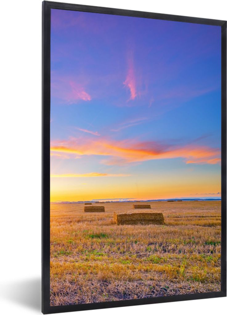 MuchoWow Gerahmtes Poster Stroh - Sonne - Himmel - Landschaft 40x60 cm - Poster mit Schwarzem Bilderrahmen Wandposter Rahmen Foto Bilder - Papier...