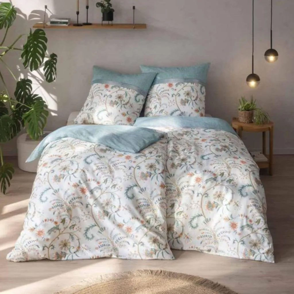 Parure de lit Estella Bio Mako Satin 135x200 Leia azur corail 3427-640
