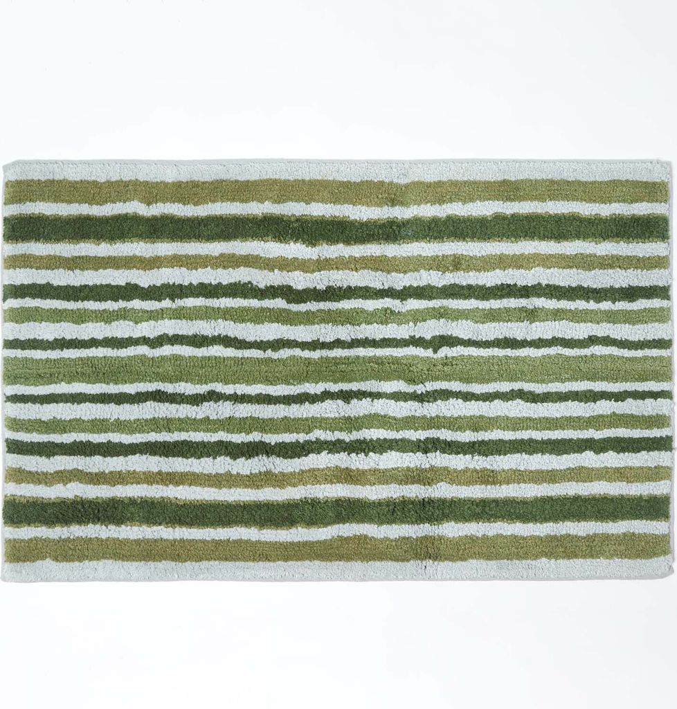 HOMESCAPES Rutschfeste Badematte mit Streifenmuster 100% Baumwolle, grün und grau
