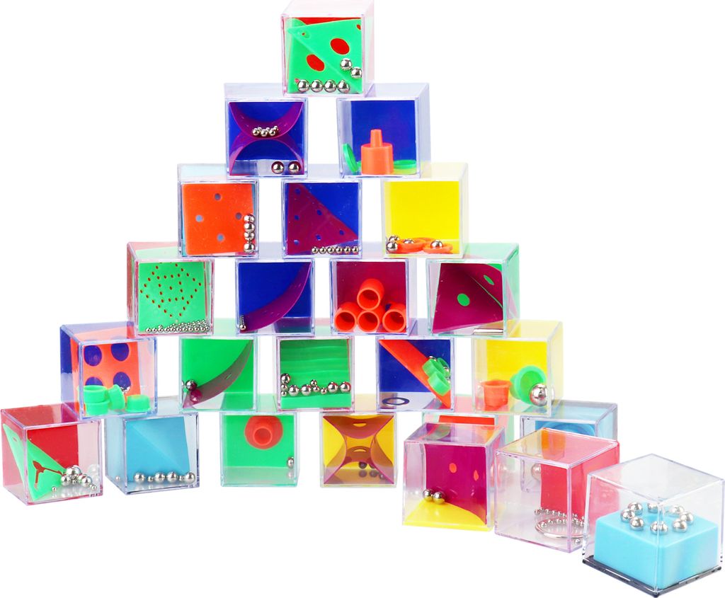 24er Set WELLGRO Geduldsspiele - je ca. 4 x 4 x 4 cm (LxBxH), Geschicklichkeitsspiel mit Kugeln, Mitgebsel, Denkspiel