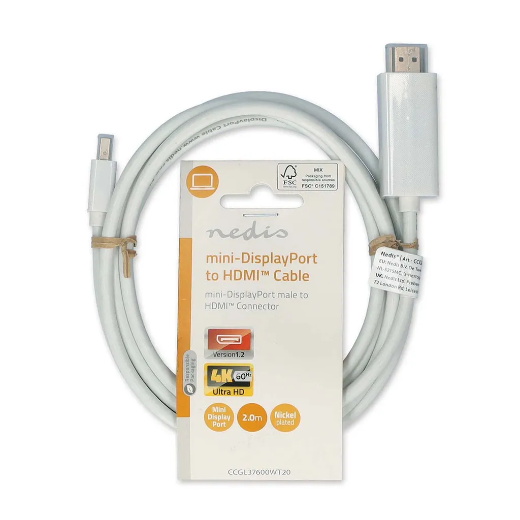 Câble Mini DisplayPort 2m contre les Interférences Image Blanc Nedis
