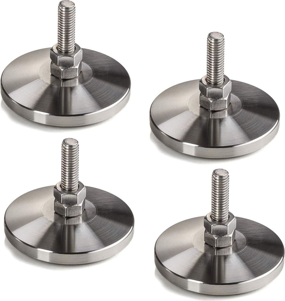 4 x Verstellschrauben M8 x 30 mm Ø 58 mm echt Edelstahl höhen verstellbar mit Gummi Fussteil Möbelfüße Verstellfüße Stellfüße Sockelfüße...