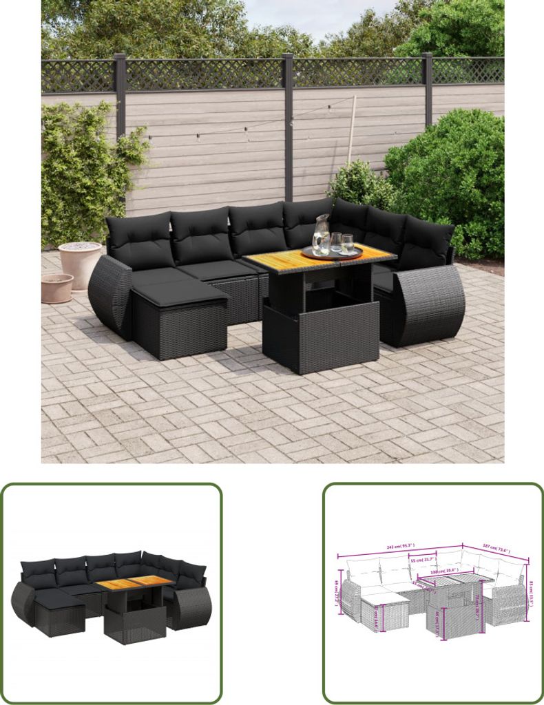 The Living Store 8-tlg. Garten-Sofagarnitur mit Kissen Produktbild 