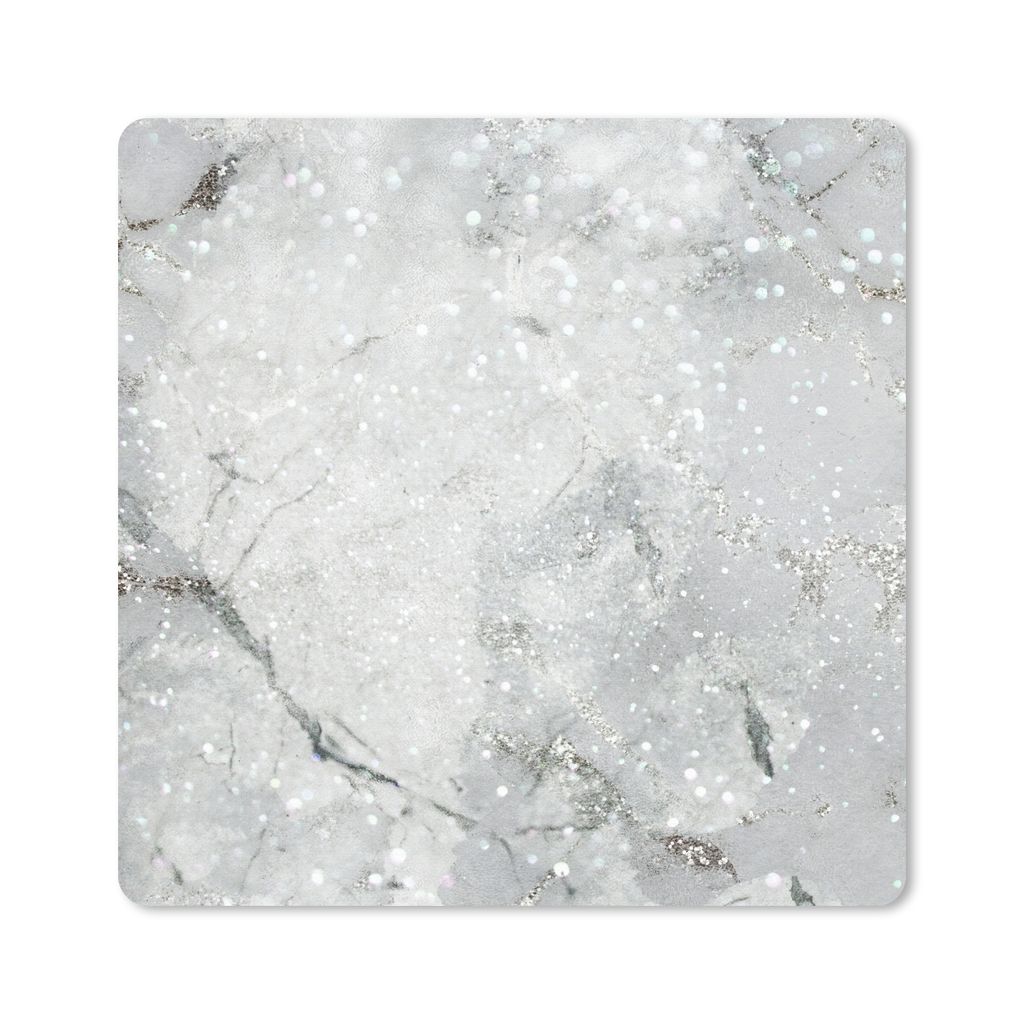 MuchoWow Mauspad Mousepad Marmor - Glitter - Silber 30x30 cm - Mousepads - Maus Mat - Pad - Mausunterlage - Gaming