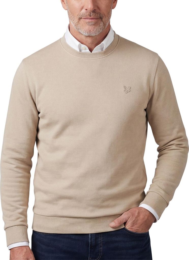 Lyle & Scott Pullover beige einfarbig Rundhals Baumwolle lange Ärmel