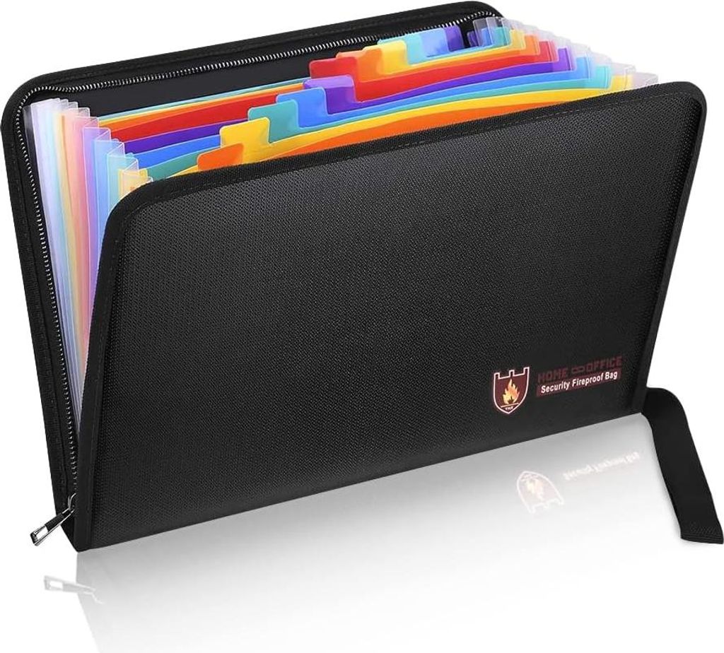 Feuerfeste Dokumententasche - brand- und wasserfest im A4-Format - 12 Fächer - Feuerfeste wasserdichte sichere Dokumentenmappe - mit nicht-juckend...