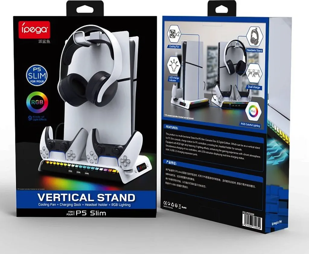 Station de charge ipega P5S006 RGB pour PS5 Slim - Support Blanc Pro - 8