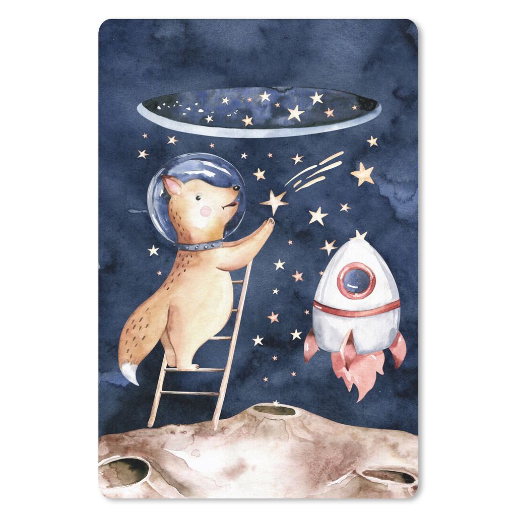 MuchoWow Mauspad Mousepad Weltraum - Rakete - Fuchs - Jungen - Mädchen - Kind 40x60 cm - Mousepads - Maus Mat - Pad - Mausunterlage - Schreibtis...