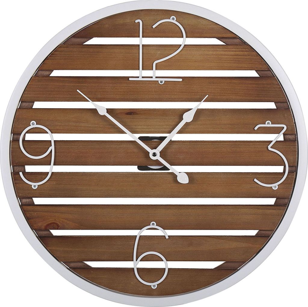 BELIANI Wanduhr Dunkelbraun Tannenholz Metall rund ø 50 cm arabische Ziffern Modern für Wohnzimmer Küche Schlafzimmer Wanddekoration