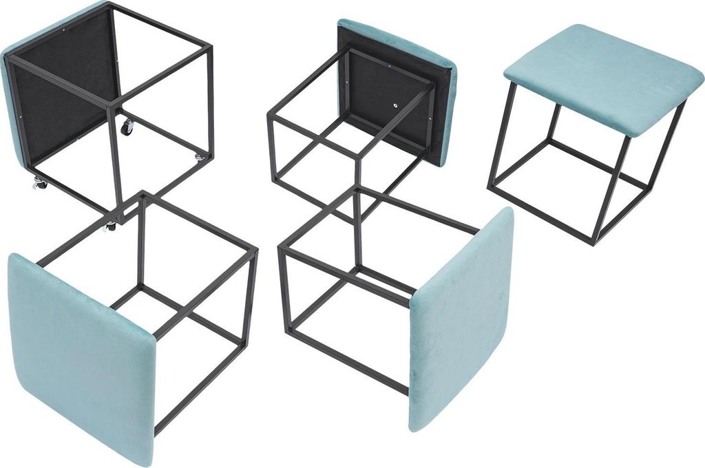 Multifunktionaler Sofahocker - 5-in-1 Ottomane - 46×46×48 cm - 4 Universalrollen - Stapelbar - Minimalistisches Design - Blau