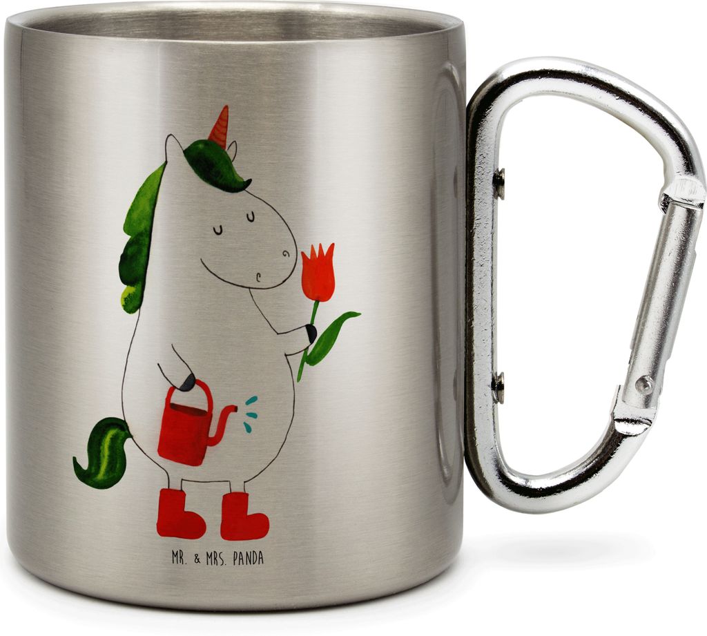 Mr. & Mrs. Panda Thermobecher Einhorn Gärtner - Transparent - Geschenk, Gießkanne, Garten, Freundin, Edelstahl Trinkbecher, Teetasse, Becher Aus,...