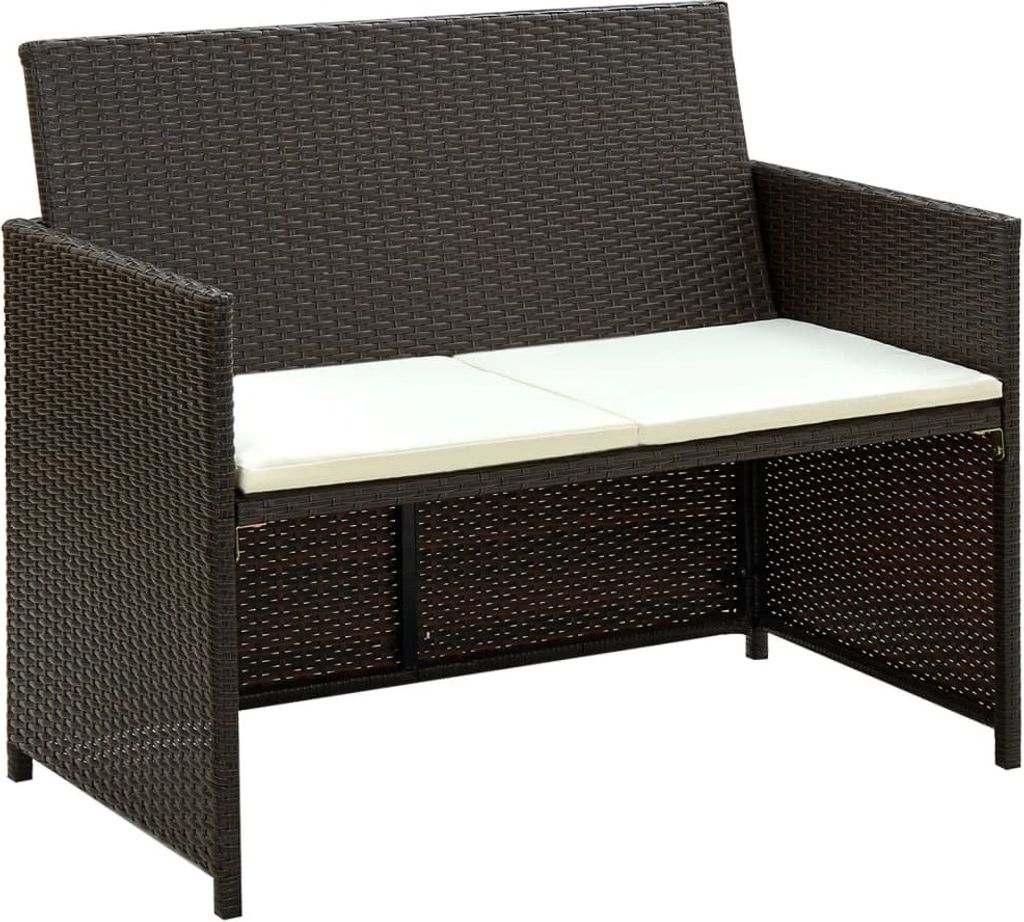 2-Sitzer-Gartensofa mit Polstern Braun Poly Rattan
