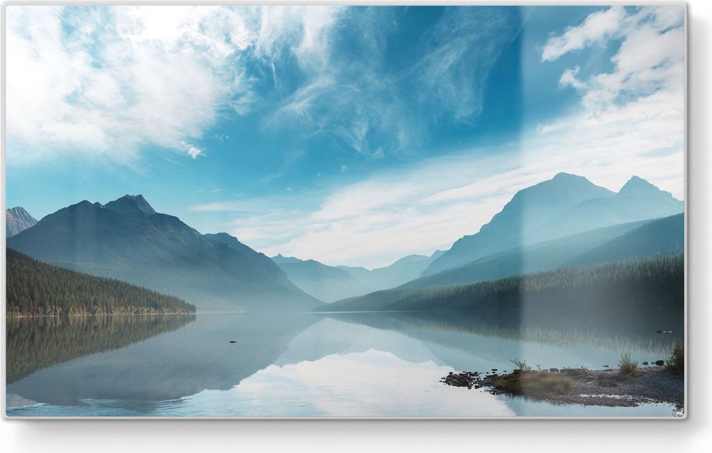 DEQORI Frühstücksbrett Glas 23x14 cm 'Blick über Bowman Lake' Schneidebrett Platte