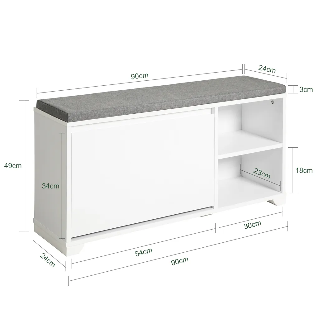 Banc de rangement chaussures avec coussin confortable et abattant - 4