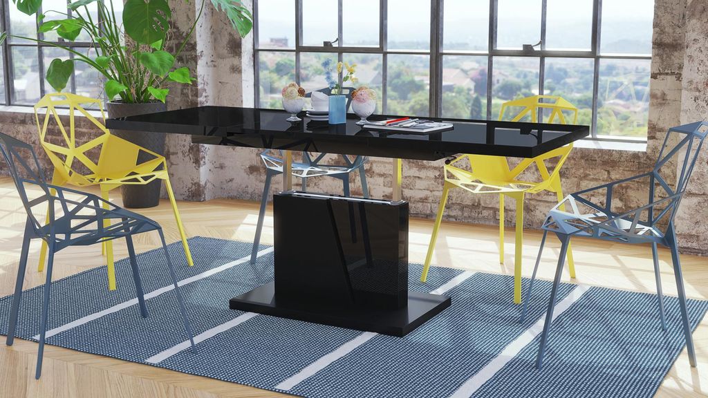 Design Couchtisch Grand Noir ausziehbar höhenverstellbar Tisch 120-180 cm Esstisch