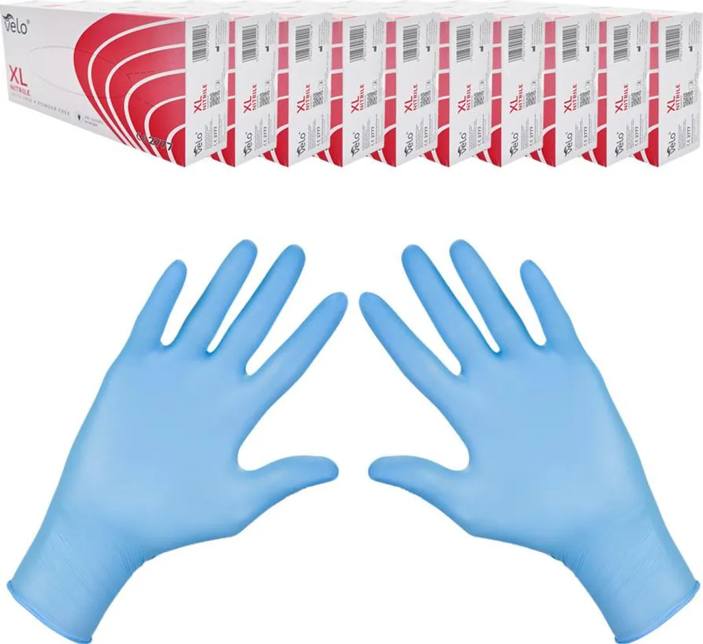 Gants nitrile bleus XL Velo anti-déchirure sans latex 10 paquets