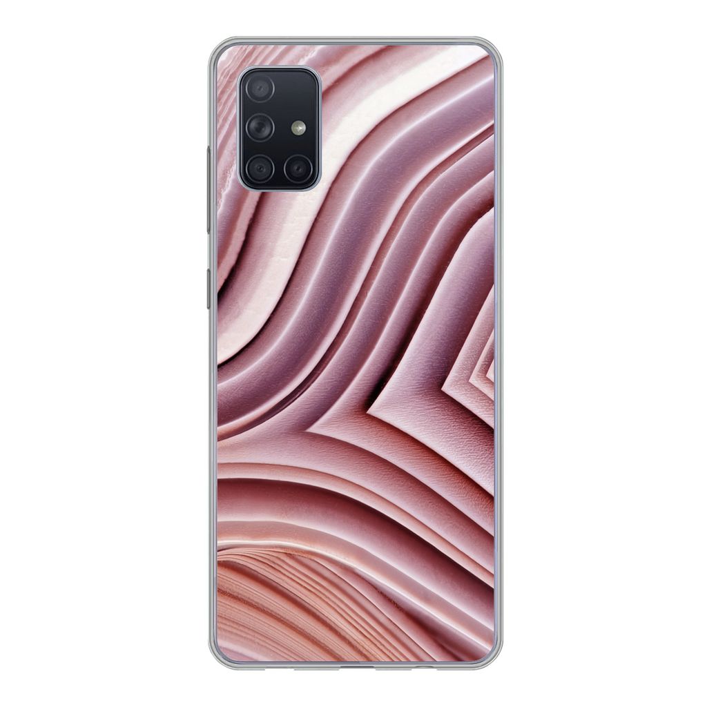 MuchoWow Handyhülle Schutzhülle Hülle für Samsung Galaxy A71 Natursteine - Rosa - Großaufnahme Silikon Softcase Handy Hülle - Kartenbesitzer