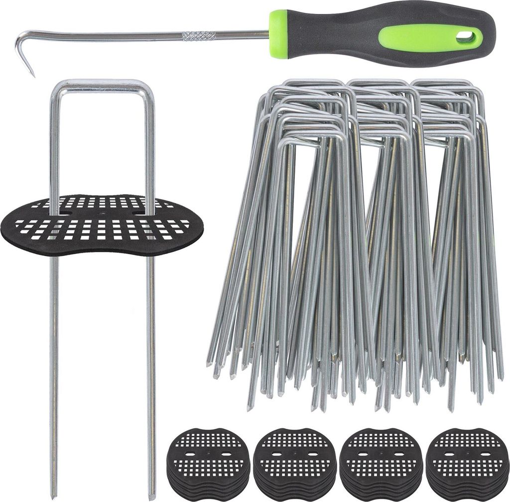 Harbor Housewares 80-teiliges Unkrautbekämpfungsmembran-Heringe und -Platten-Set mit Entfernungswerkzeug – 15 cm x 4 mm (12 Gauge)