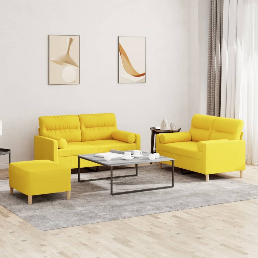 Eleganten-Stil 3-tlg. Sofagarnitur mit Kissen Hellgelb Stoff DE4476393