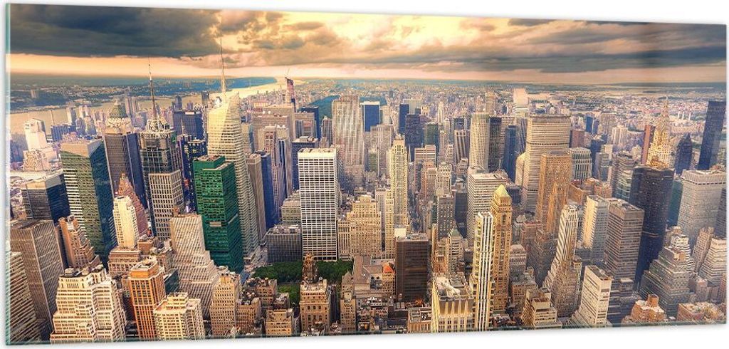 Bilder auf glas - Stadt Wolkenkratzer Amerika Innenstadt - 100x40cm - Glasbilder - Wandbilder - Kunstdruck - Wanddekoration aus Glas - Glas Bilder ...