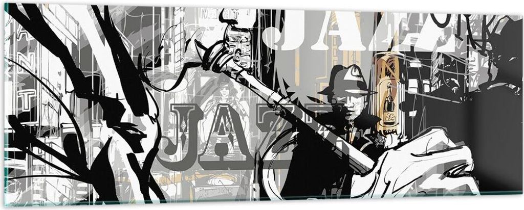 Bilder auf glas - Jazz Musik Musiker - 90x30cm - Glasbilder - Wandbilder - Kunstdruck - zum Aufhängen bereit - Wanddekoration aus Glas - Glas Bild...