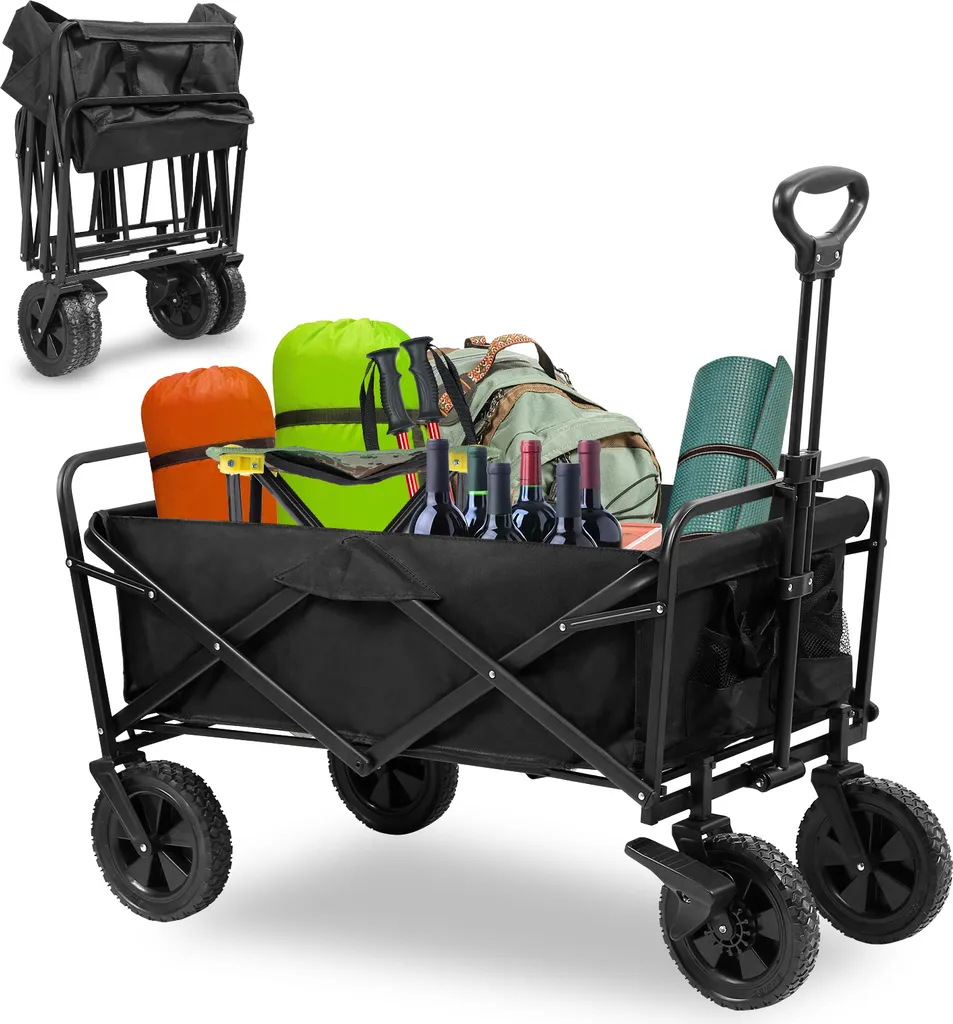 Chariot de Transport Pliant Noir Chariot de Plage à Main Polyvalent 90cm