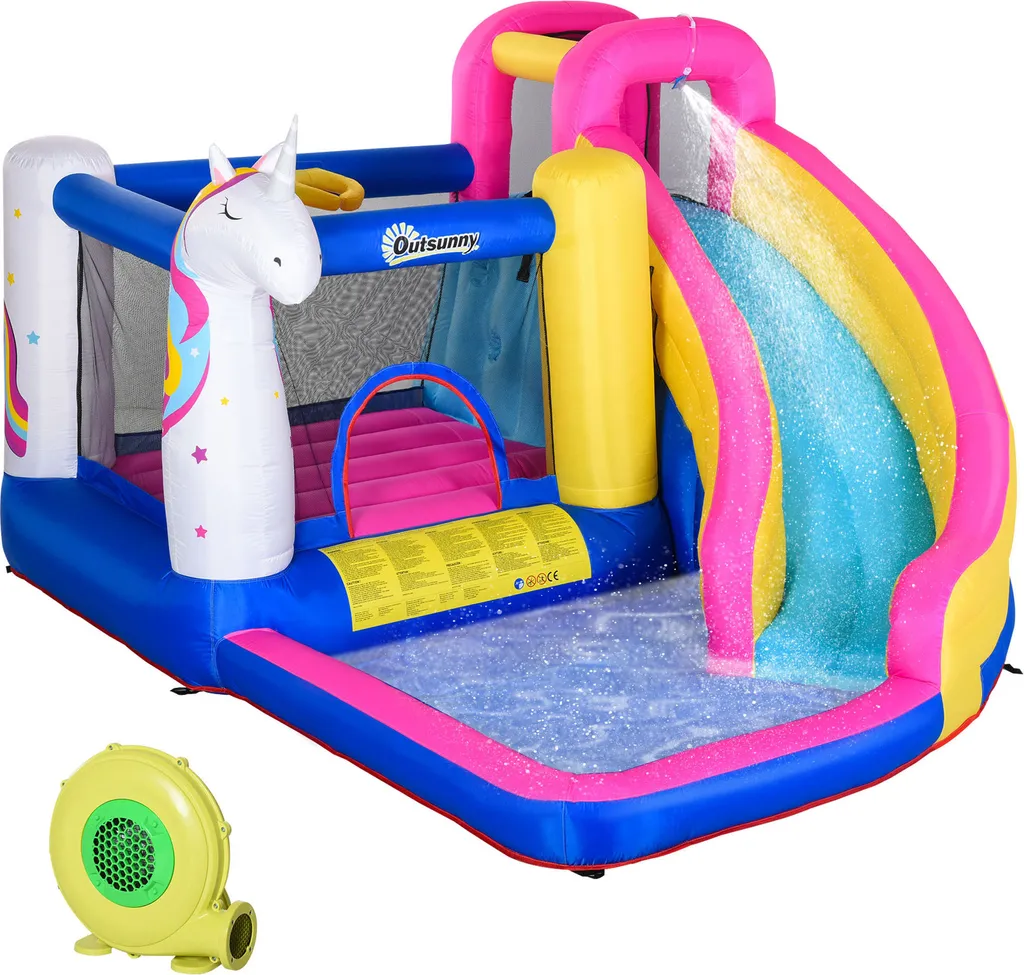 Aire de Jeux Gonflable Extérieure avec Toboggan et Bassin pour Enfant