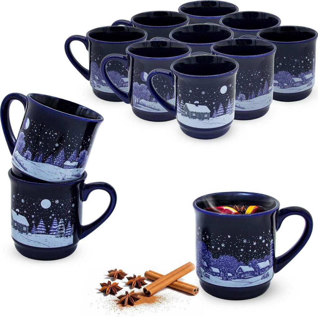 Fijne keramische glühweinbekers met 3 wintermotieven - set Productafbeelding 