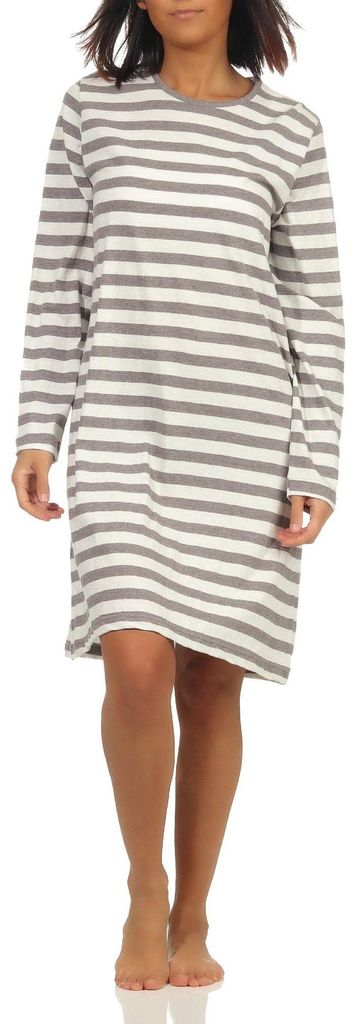 Damen Nachthemd Bigshirt langarm in Streifen - Ringel Optik - 202 213 90 903 ; grau-melange , 48