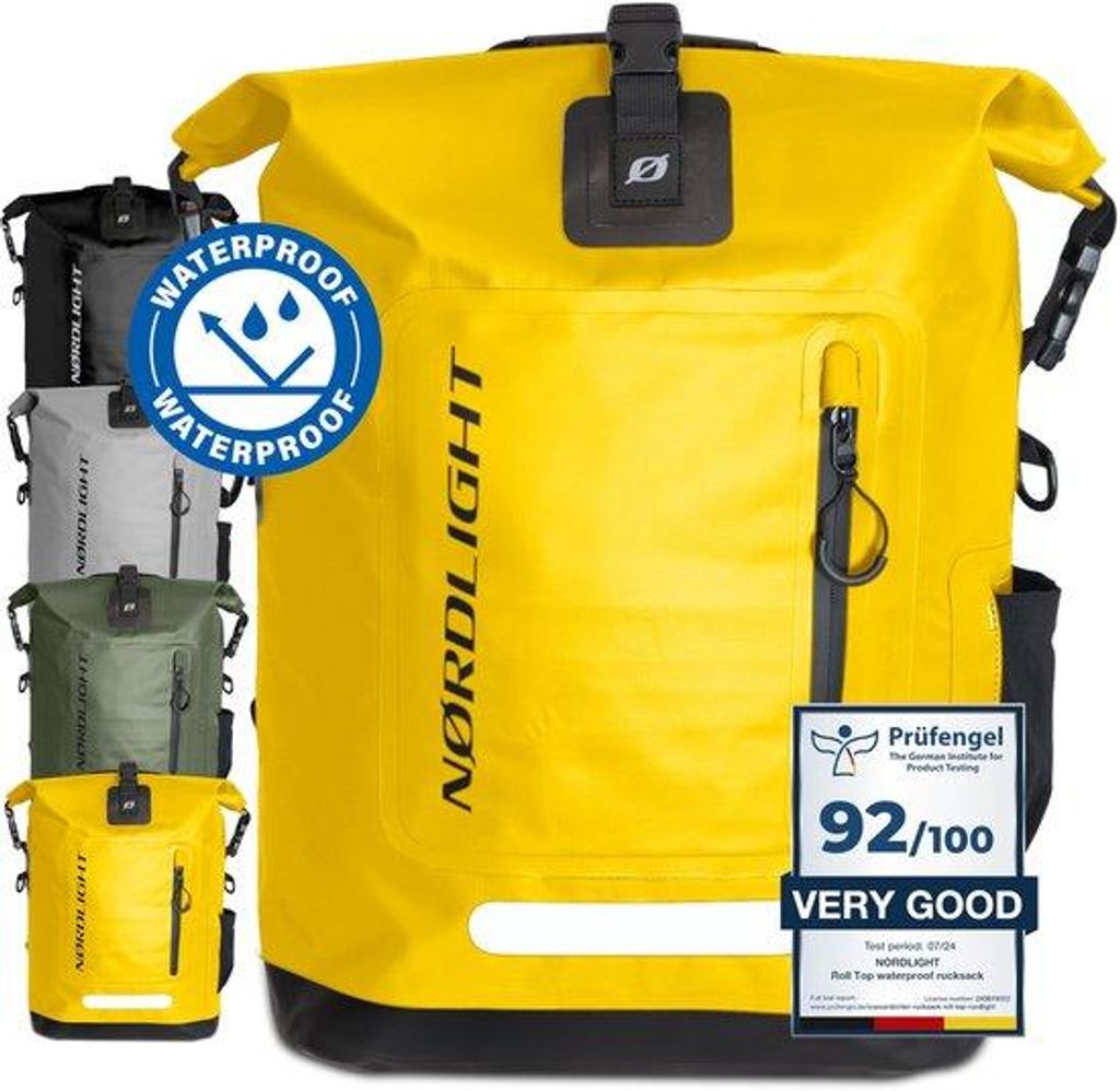 Hybridreisebeutel 25 Liter - Wasserdichter Roll Top Rucksack mit 15-Zoll-Laptophalterung, außen und innen gefütterte Taschen, schwenkbares Trageg...
