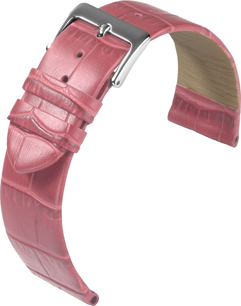 Eulit Rainbow Uhrenarmband Kalbsleder rosa Krokoprägung flach, Anstoß:16 mm