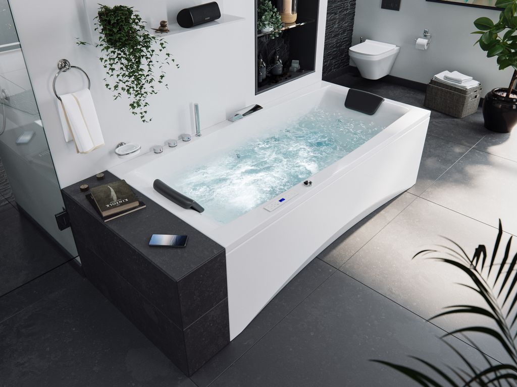 Unity 190 Premium Whirlpool Set (L/B/H) 190/90/59 cm : Mit Armaturen Varianten: Mit Armaturen