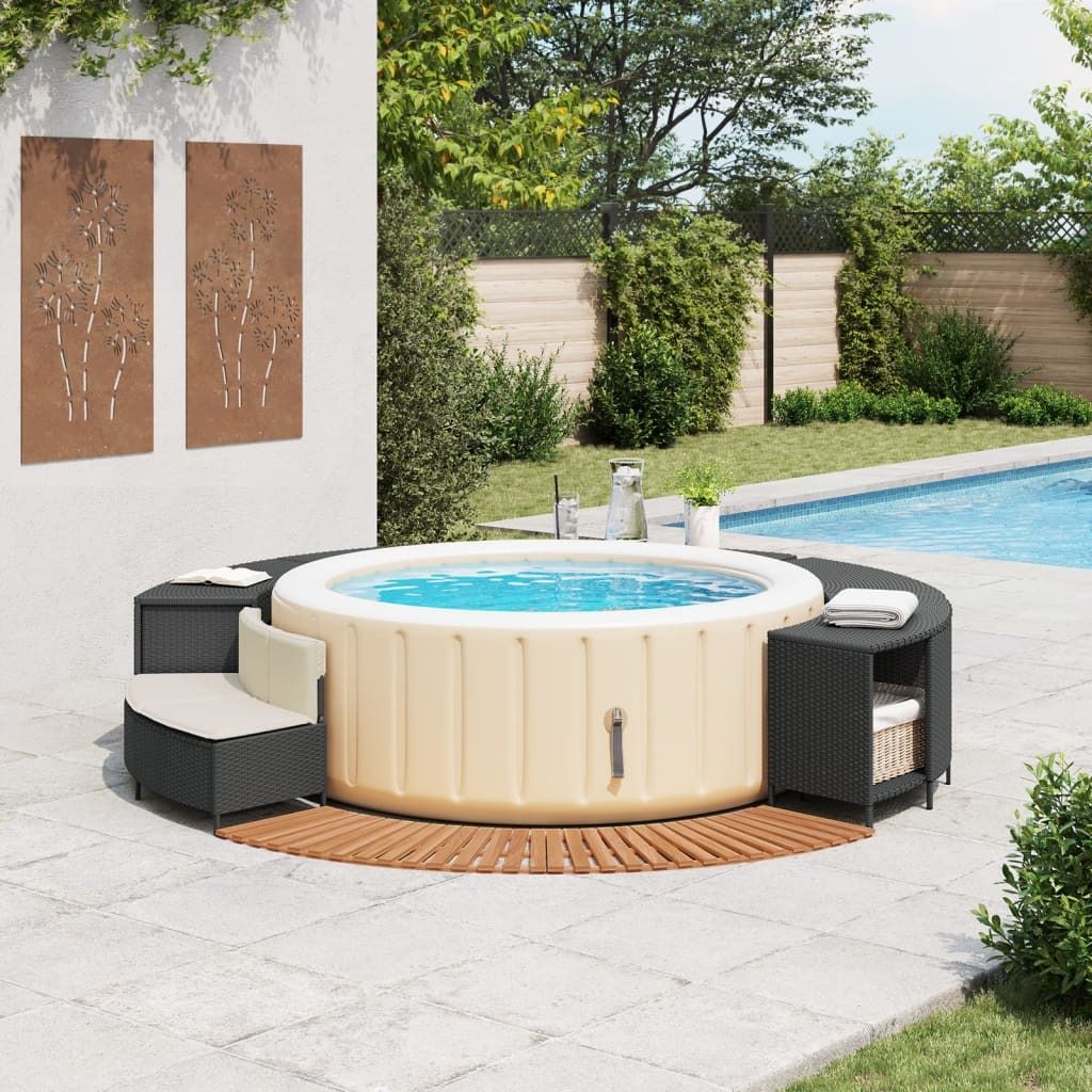 Stabli Whirlpool-Umrandung Schwarz Poly-Rattan und Massivholz Akazie - DE388322 - Poolzubehör