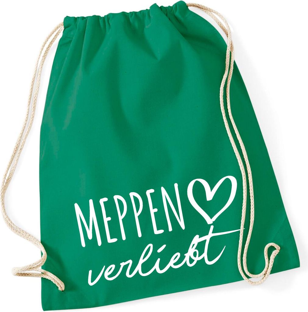 Huuraa Turnbeutel Meppen verliebt 12 Liter Kelly Green Baumwolle Rucksack Geschenkidee