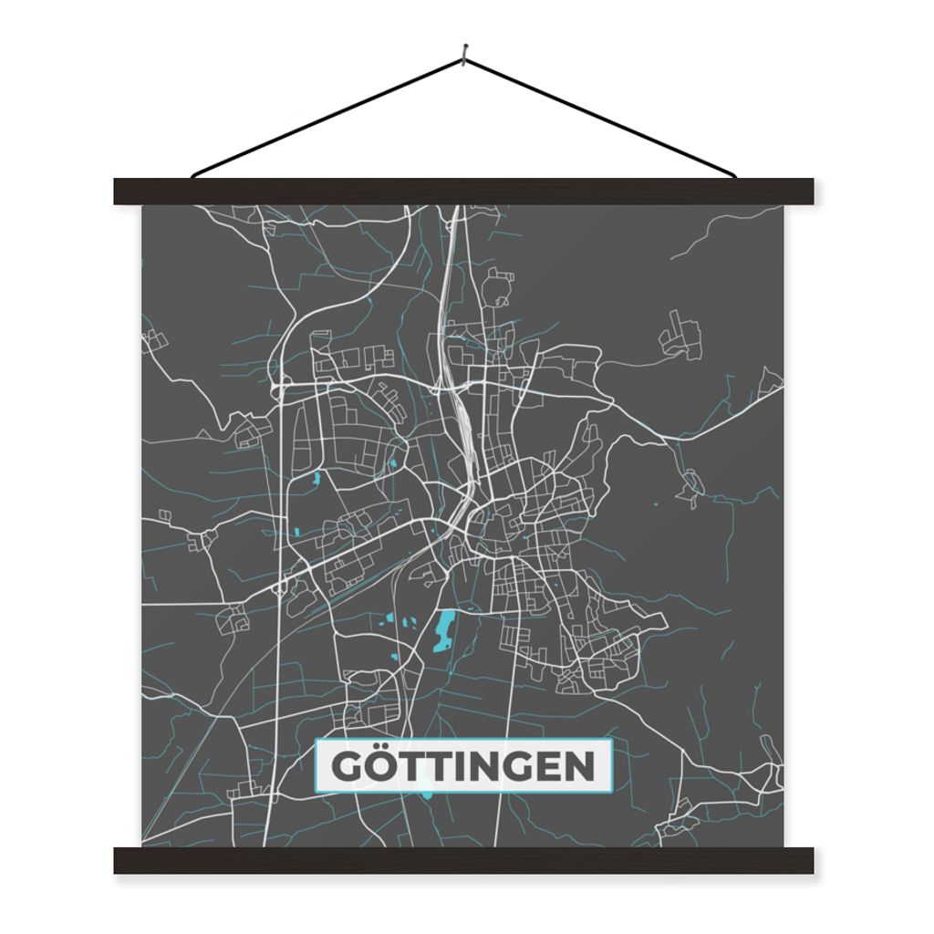 MuchoWow Textilposter Stadtplan - Deutschland - Blau - Göttingen - Karte 60x60 cm mit schwarzem Rahmen - Posteraufhänger