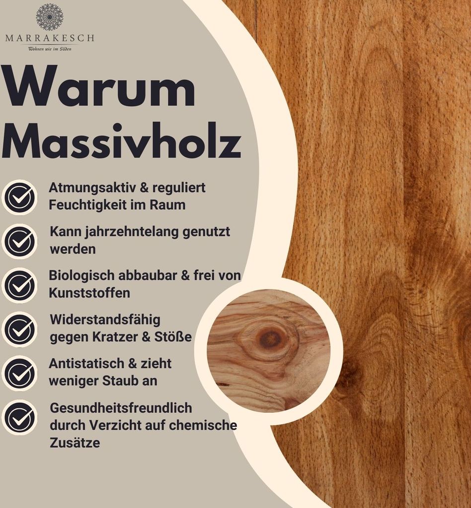 Marrakesch Vintage Konsolentisch Kommode mit Schublade aus Holz 95cm breit, 40cm schmal | Stilvolle Konsole Abner als skandinavische Möbel für Wo...