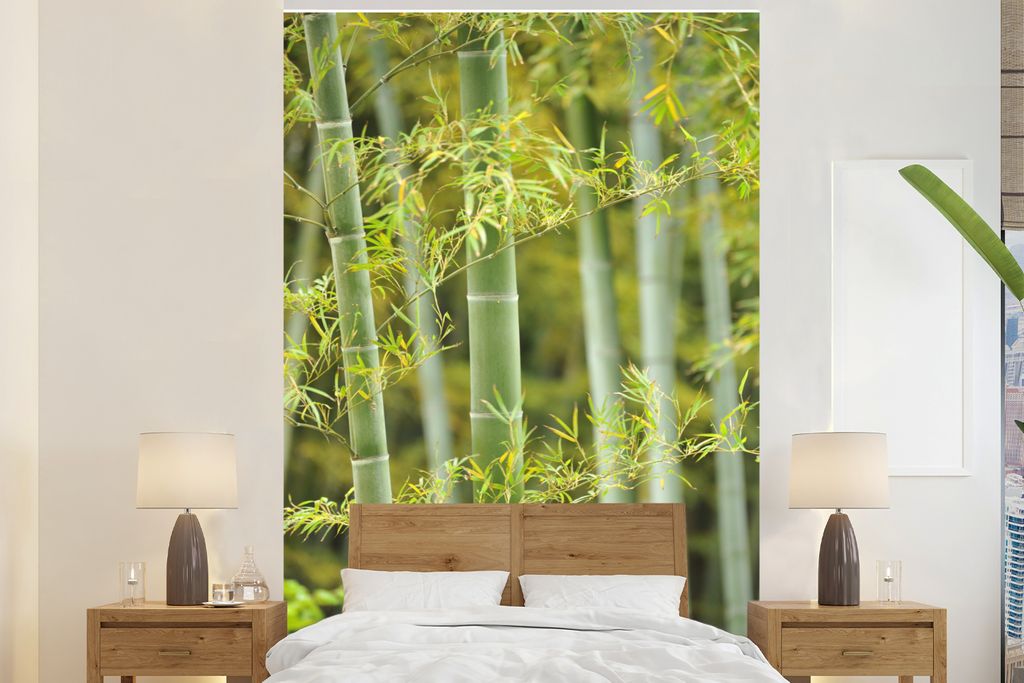 MuchoWow Fototapete für Wohnzimmer oder Schlafzimmer Wandtapete Vinyl Motivtapete Blühender Bambus - 170x260 cm - Wohnzimmertapete