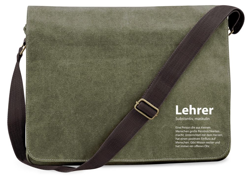 Huuraa Umhängetasche Lehrer Definition 14 Liter Military Green Canvas Laptoptasche Geschenkidee